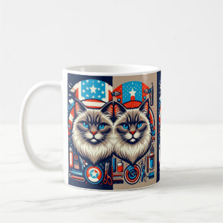 Patriotic Cat US Flagga Mugg - Cute Kattdjur Ameri