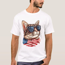 Patriotic Cat with American Flagga Sunglasses, USA T Shirt