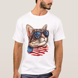 Patriotic Cat with American Flagga Sunglasses, USA T Shirt