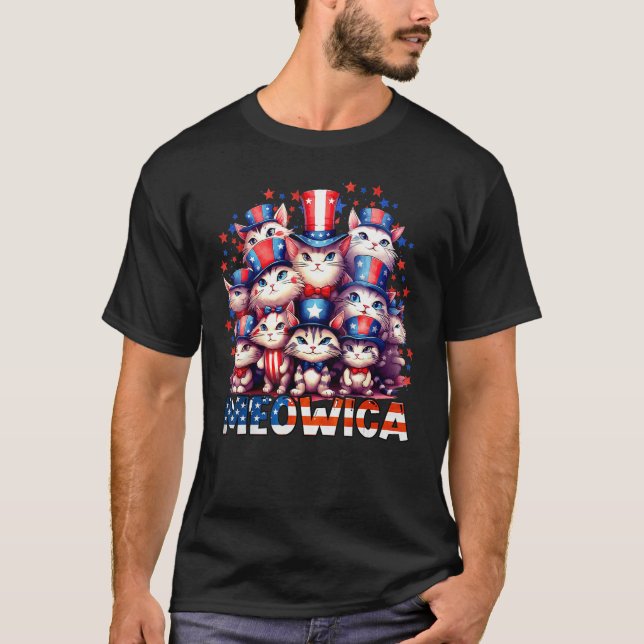 Patriotic Cats American Flag 4th of July Meowica T Shirt (Framsida)
