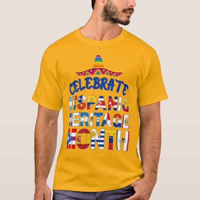 Patriotic Celebrate HISPANIC HERITAGE MÅNAD Flaggo T Shirt (Framsida)