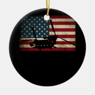 Patriotic CH-47 Chinook Helicopter American Flagga Julgransprydnad Keramik