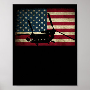 Patriotic CH-47 Chinook Helicopter American Flagga Poster