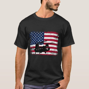 Patriotic CH-47 Chinook Helicopter American flagga T Shirt
