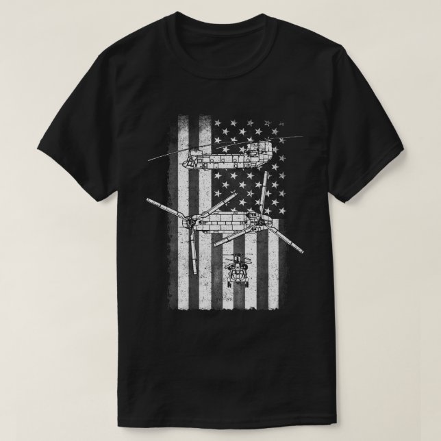 Patriotic CH-47 Chinook Helicopter American flagga T Shirt (Design framsida)