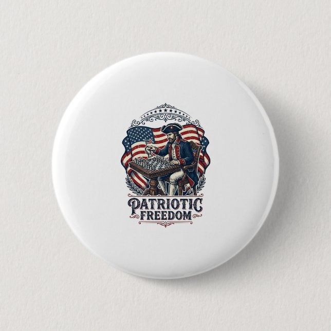 Patriotic Chess Player Vector Graphic Tee Knapp (Framsida)
