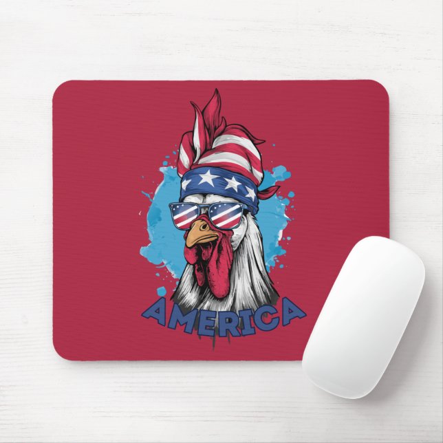 Patriotic Chicken i USA Bandana och Shades Musmatta (Med mus)