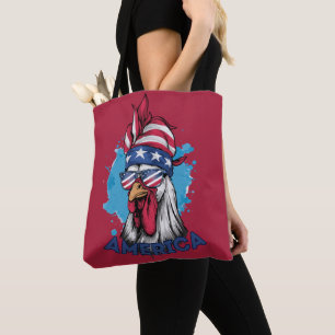 Patriotic Chicken i USA Bandana och Shades Tygkasse