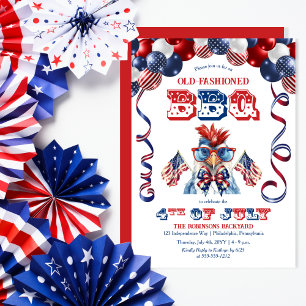 Patriotic Chicken Sunglasses 4:e juli BBQ Party Inbjudningar