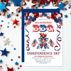 Patriotic Chicken Sunglasses Independence day BBQ Inbjudningar