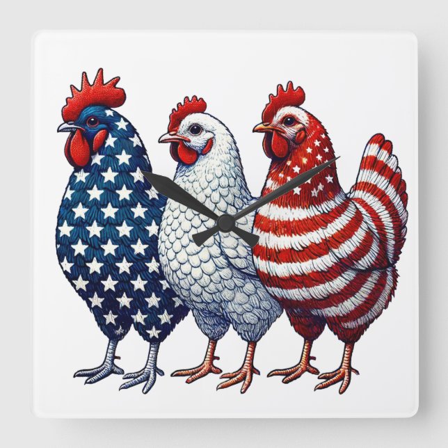 Patriotic Chickens Fyrkantig Klocka (Framsida)