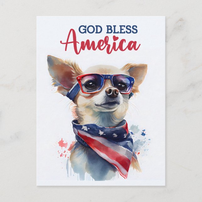 Patriotic Chihuahua, vykort för Välsigna dig Ameri (Framsida)