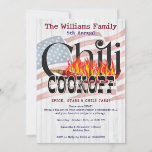 Patriotic Chili Cookoff Rustic Flagga Fall Party Inbjudningar