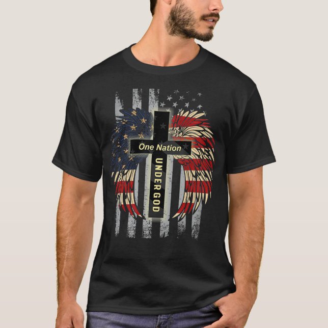 Patriotic Christian One Nation Under Gud USA T Shirt (Framsida)