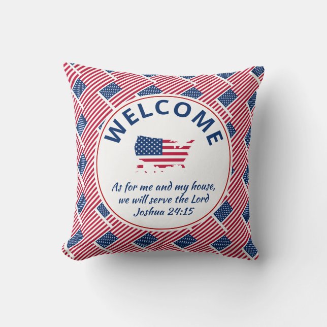 Patriotic Christian USA FLAGGA Välkommen Kudde (Framsida)