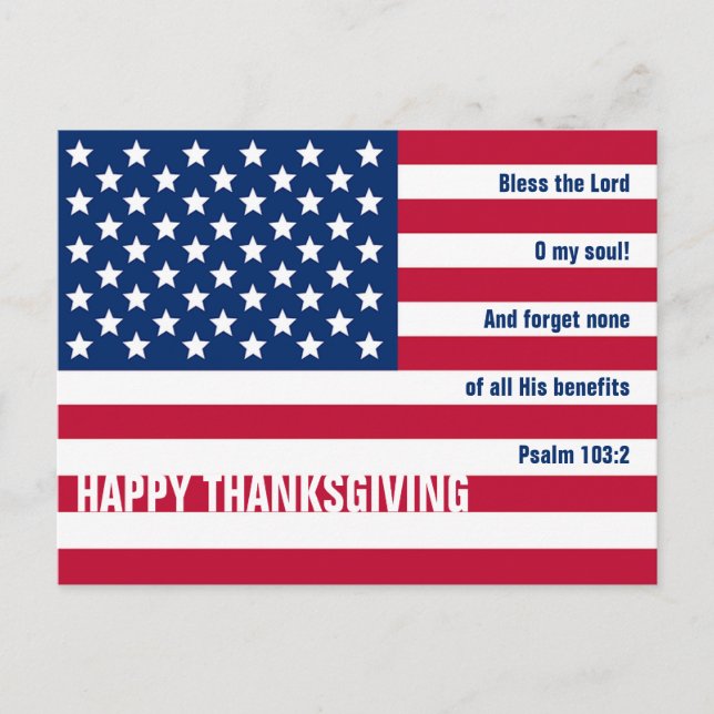 Patriotic Christian USA HAPPY THANKSGIVING Vykort (Framsida)