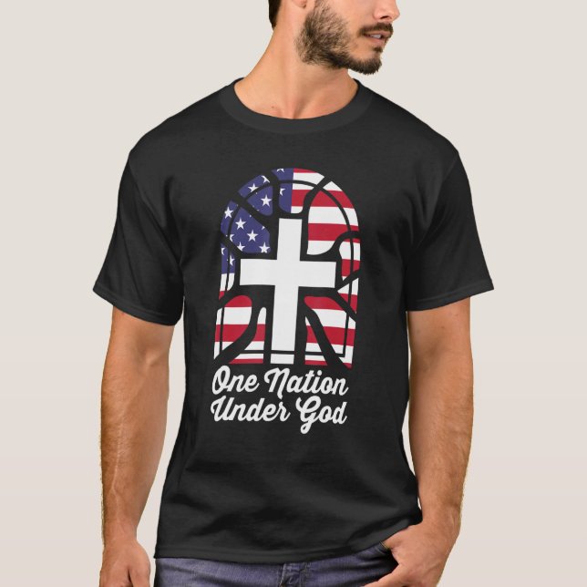 Patriotic Christian Usa Karta Us Flagga One Nation T Shirt (Framsida)