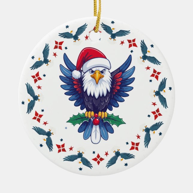 Patriotic Christmas American Bold Eagle Julgransprydnad Keramik (Framsidan)