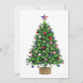 Patriotic Christmas Tree red white blue USA pride Julkort