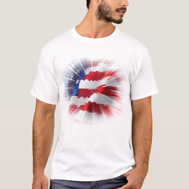Patriotic Classic och mäktig Burst American Flagga T Shirt (Framsida)