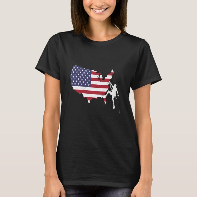 Patriotic Climber Bouldering and Rock Climbing Ame T Shirt (Framsida)