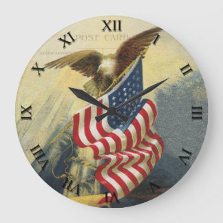 Patriotic Clock - Eagle och Flagga Stor Klocka