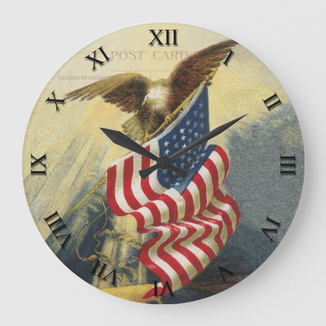 Patriotic Clock - Eagle och Flagga Stor Klocka (Framsida)