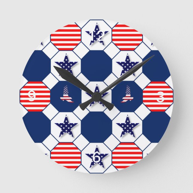 Patriotic Clock med nummer Rund Klocka (Framsida)