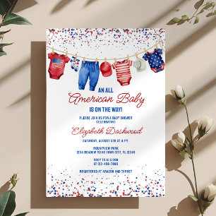 Patriotic Clothesline All American Baby Shower Inbjudningar