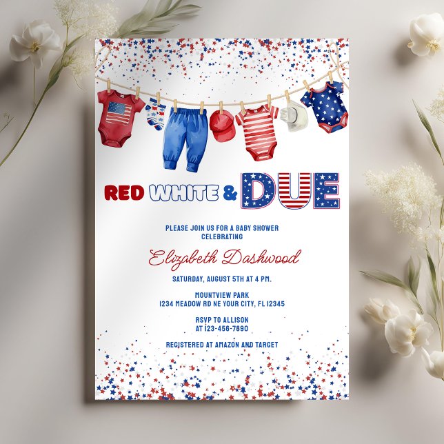Patriotic Clothesline Red White & due Baby Shower Inbjudningar (Skapare uppladdad)