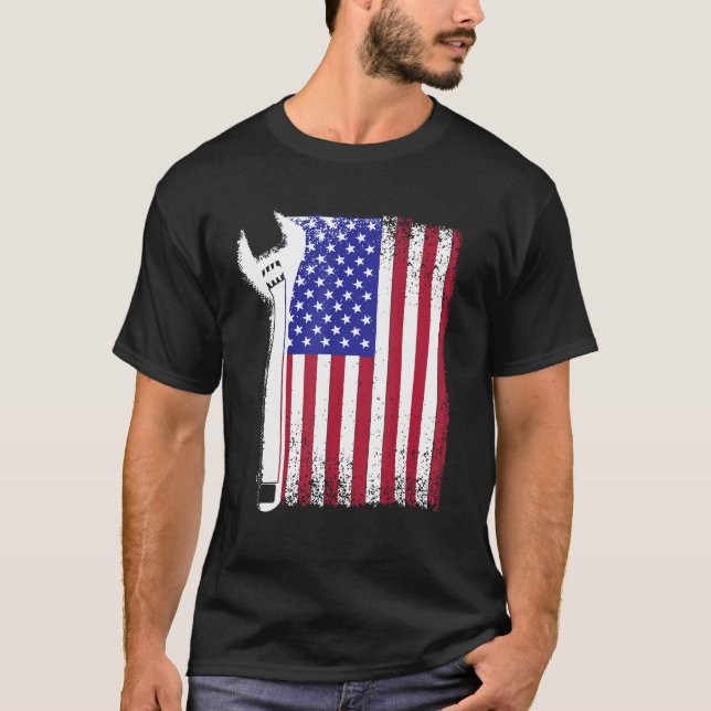 Patriotic CNC Maskin Operator American US Flagga M T Shirt (Framsida)