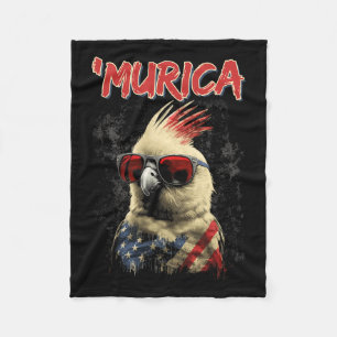 Patriotic Cockatiel Bird 4:e juli Amerikanska Flag Fleecefilt