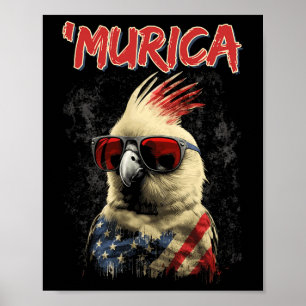 Patriotic Cockatiel Bird 4:e juli Amerikanska Flag Poster