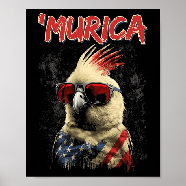 Patriotic Cockatiel Bird 4:e juli Amerikanska Flag Poster (Framsidan)