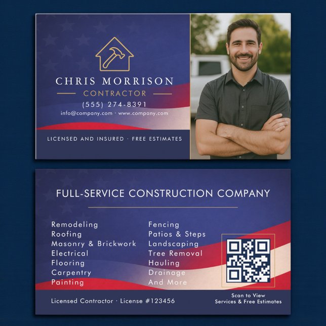 Patriotic Contractor QR Code Photo Visitkort (Skapare uppladdad)