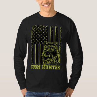 Patriotic Coon Hunter Raccoon American Flagga T Shirt
