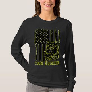 Patriotic Coon Hunter Raccoon American Flagga T Shirt