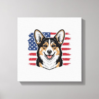 Patriotic Corgi American Flag Vintage Vector Desig Canvastryck