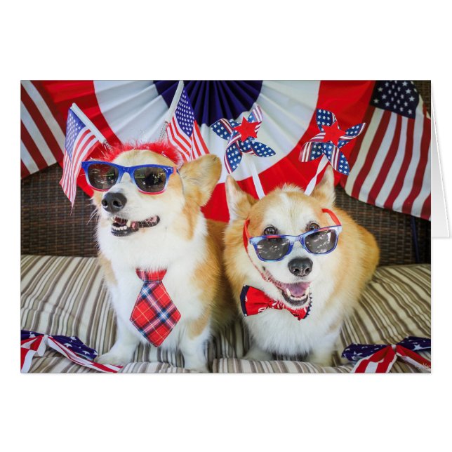 Patriotic Corgi blank-kort Hälsningskort (Framsidan Horizontal)