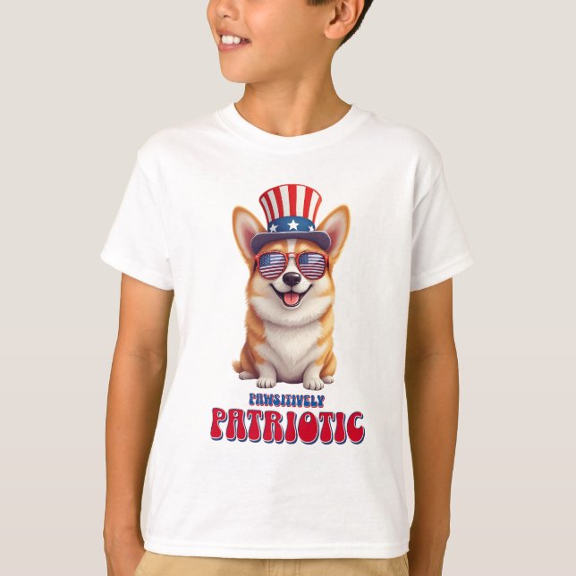Patriotic Corgi - Pawsitively Patriotic T Shirt (Framsida)
