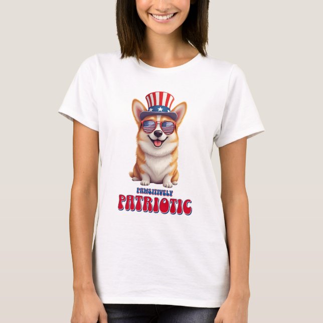 Patriotic Corgi - Pawsitively Patriotic T Shirt (Framsida)