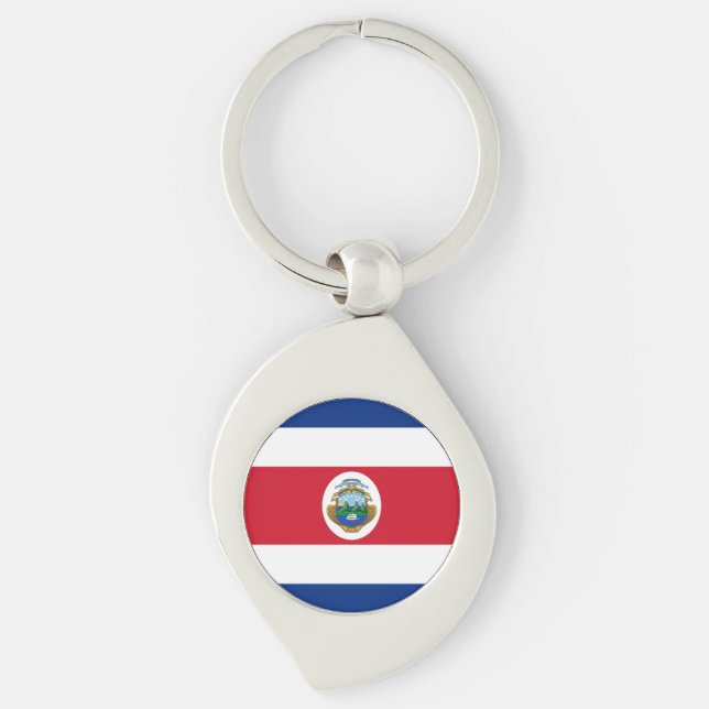 Patriotic Costa Rica Flagga Swirl Silverfärgad Nyckelring (Framsidan)