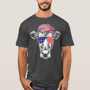 Patriotic Cow 4:e juli amerikanska Flagga T Shirt