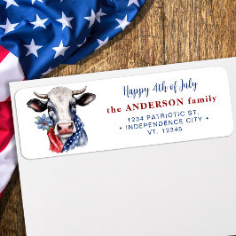 Patriotic Cow American 4:e juli-Returadressen Returadress Etikett