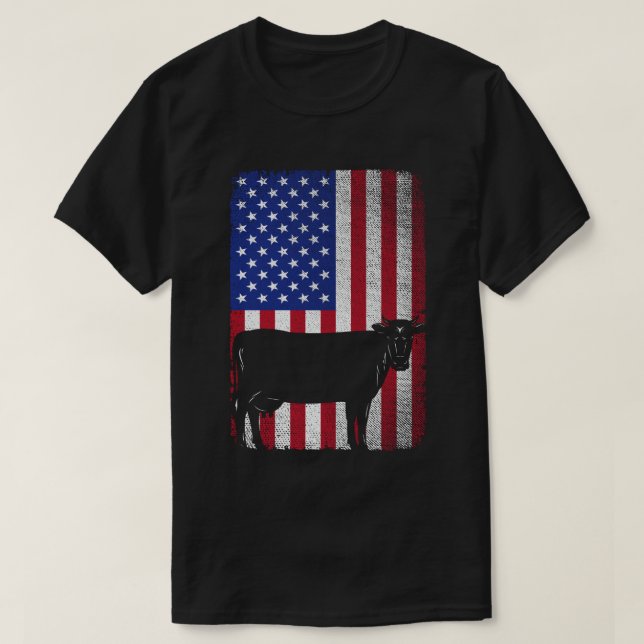 Patriotic Cow Farmer Farm Förenta staterna Flagga T Shirt (Design framsida)