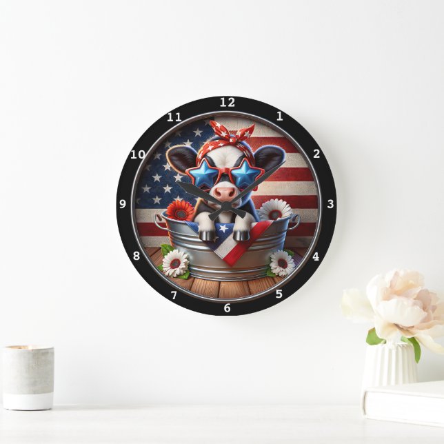 Patriotic Cow Firande Clock Stor Klocka (Hem)