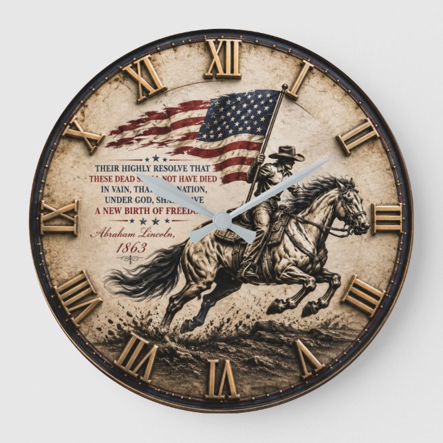 Patriotic Cowboy Abraham Lincoln Quote Stor Klocka (Framsida)