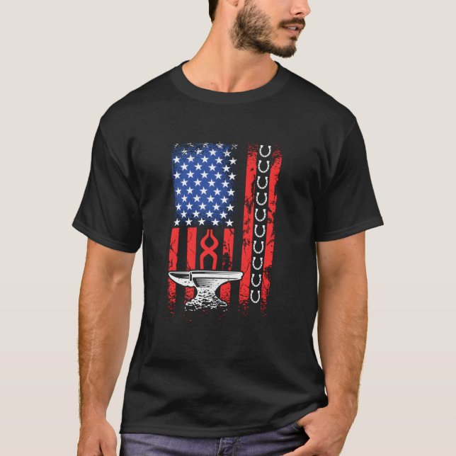 Patriotic Crafts 4Th Of July American Flag Farrier T Shirt (Framsida)