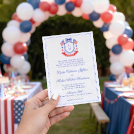 Patriotic Crest w/ US Flags | Monogram Wedding Inbjudningar