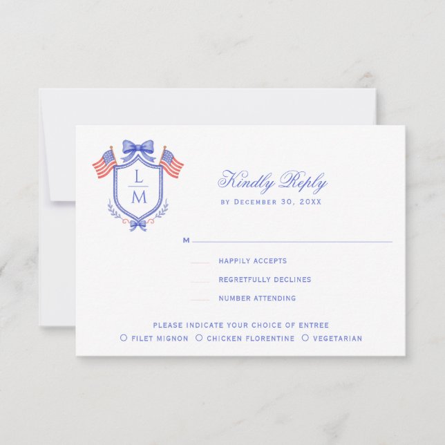 Patriotic Crest with Flags| Monogram Wedding OSA Kort (Framsida)